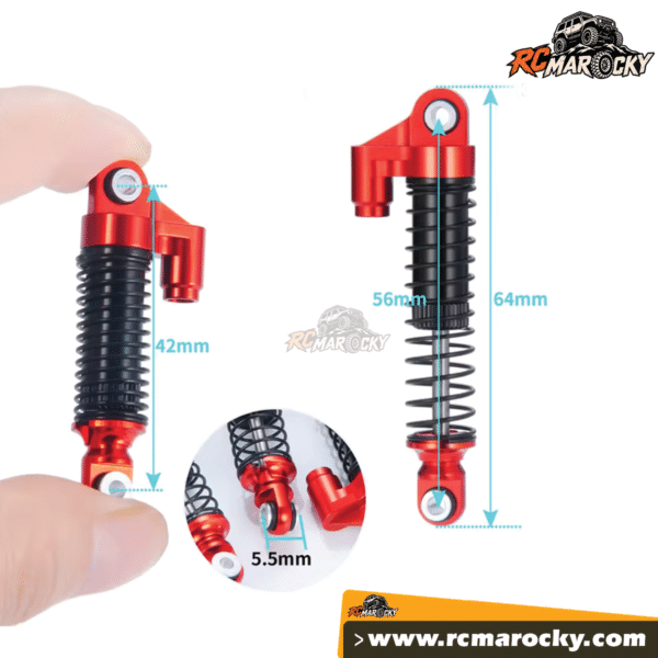 Rouge 4Pcs Metal Alloy 56mm Oil Shock Absorber for fcx18 TRX-4M Bronco Defender 1 18 RC Crawler